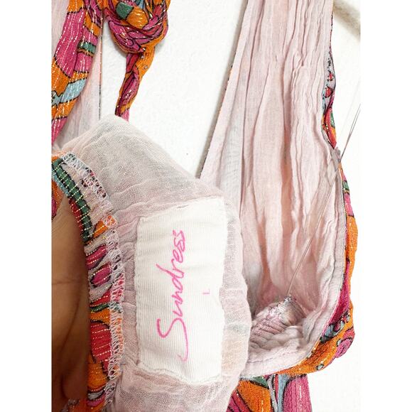 Sundress Amina Dress Size Large Fuchsia orange Print Halter Neck Asymmetric Hem - Picture 5 of 14